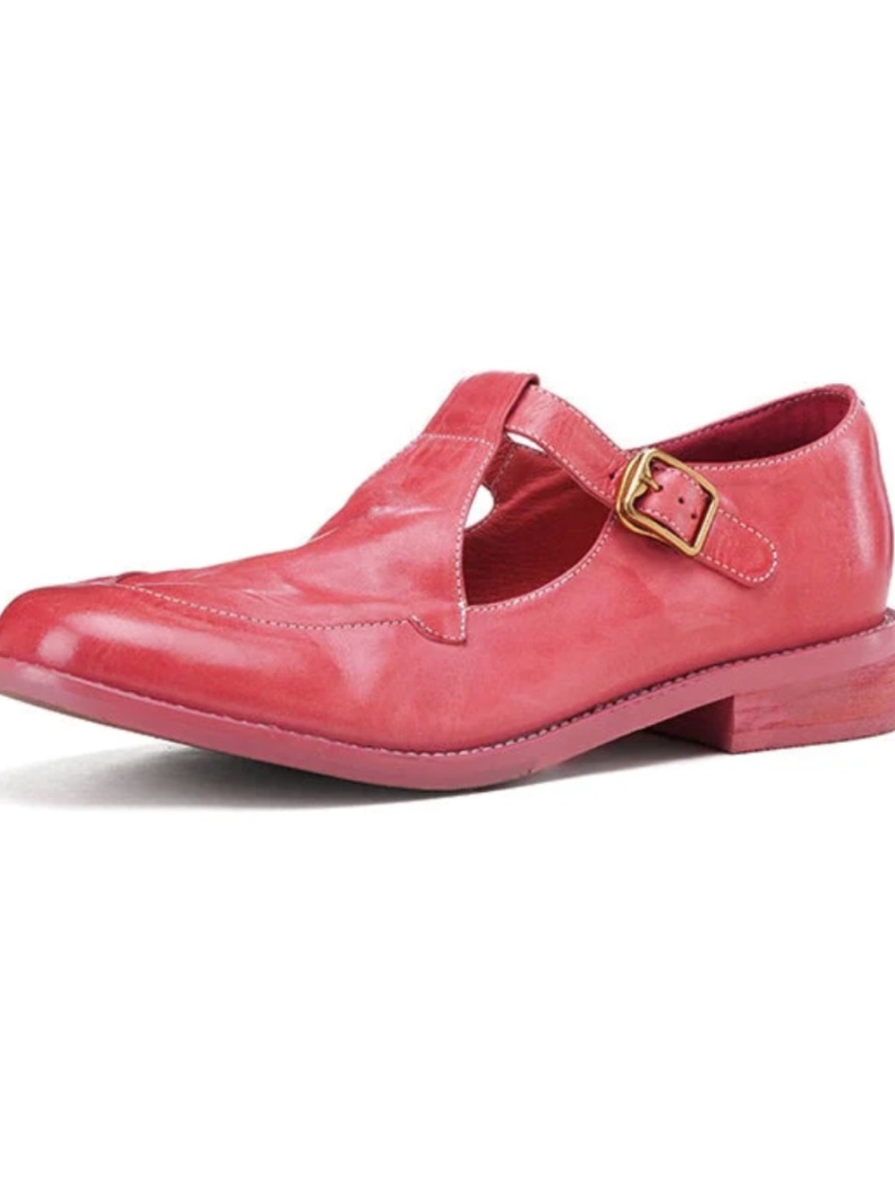 Women’s Leather British T-Strap Flats with Buckle Sz 40